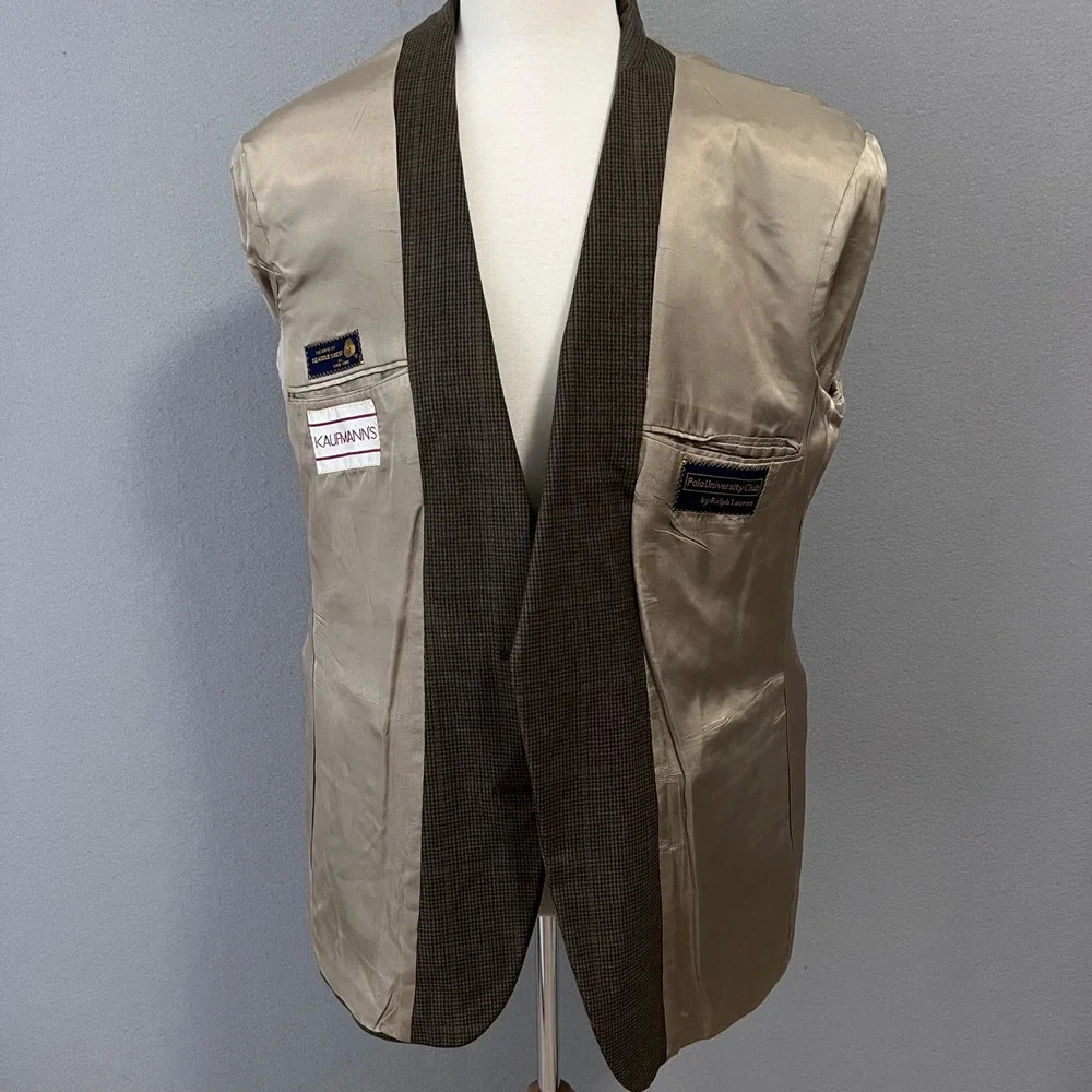 Polo Ralph Lauren University Club Blazer Mens 44 Brown Glen Plaid Wool Jacket